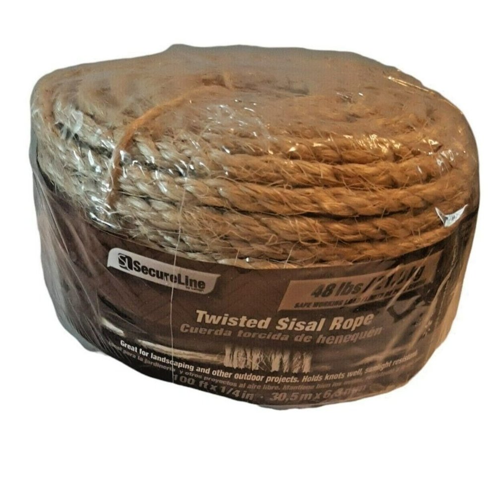 SecureLine Twisted Sisal Rope 100 Feet x 1/4"